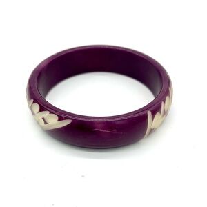 Purple and white vintage bangle bracelet abstract design etched engraved jewelry